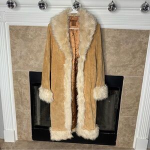 Arden B Brown Leather Coat with Cream Fur Accents